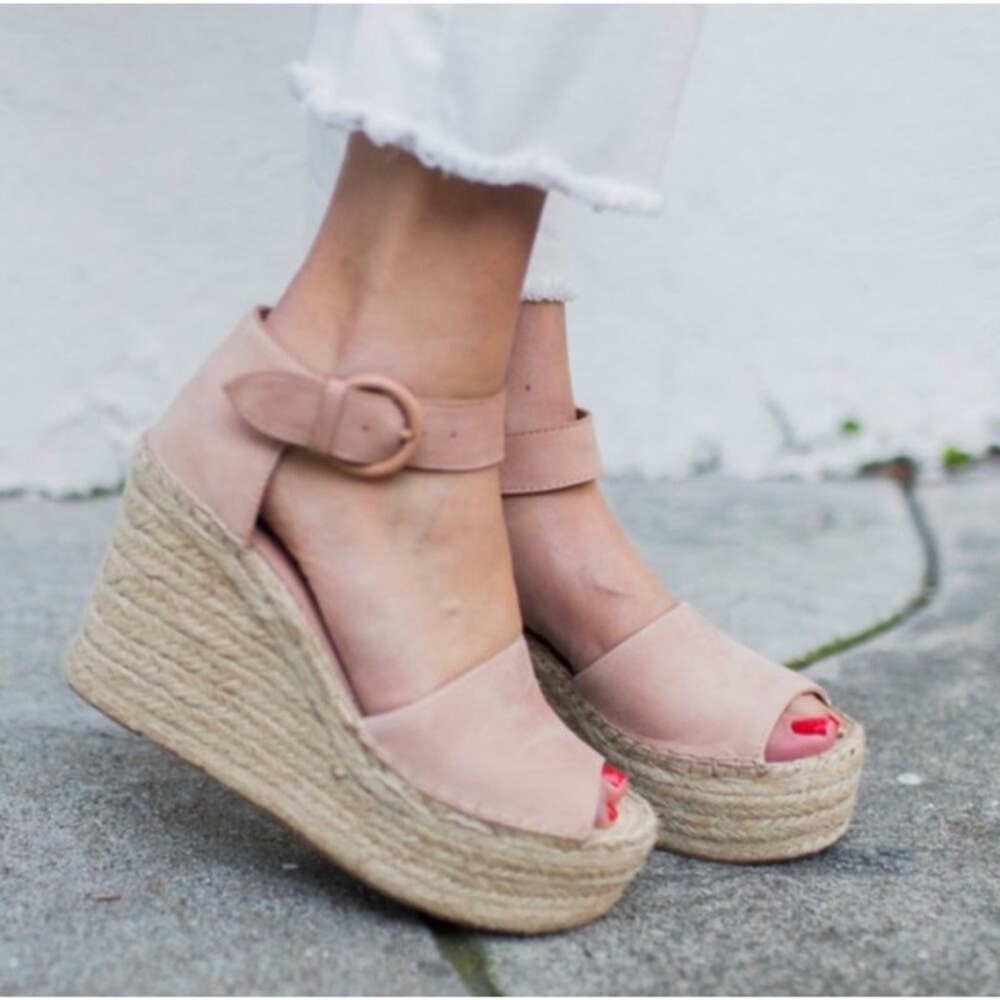 Marc Fisher Alida Espadrille Platform Wedge, Blush Suede, Womens Size 8